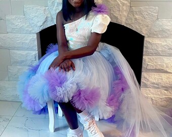 Lilac Blue Sneaker Ball Dress and detachable train for Young girls, you can buy UMBRELLA extra