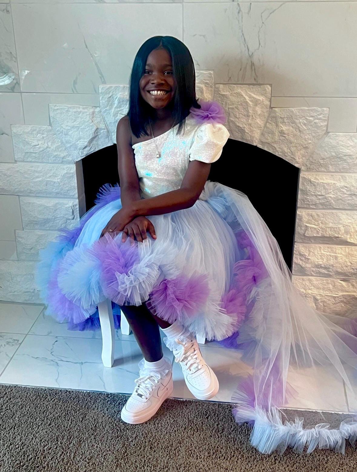 Lilac Blue Sneaker Ball Dress and detachable train for Young girls, you can buy UMBRELLA extra Lilac Blue Sneaker Ball Dress and detachable train for Young girls, you can buy UMBRELLA extra