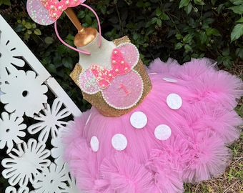 Pink Minnie Mouse Inspired Dress Set, Toddler Pageant Tutu for 1st 2nd 3rd 4th birthday theme