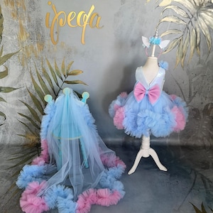 Long Tail Girl Mermaid Dress, Baby Pageant Outfit with detachable train image 1