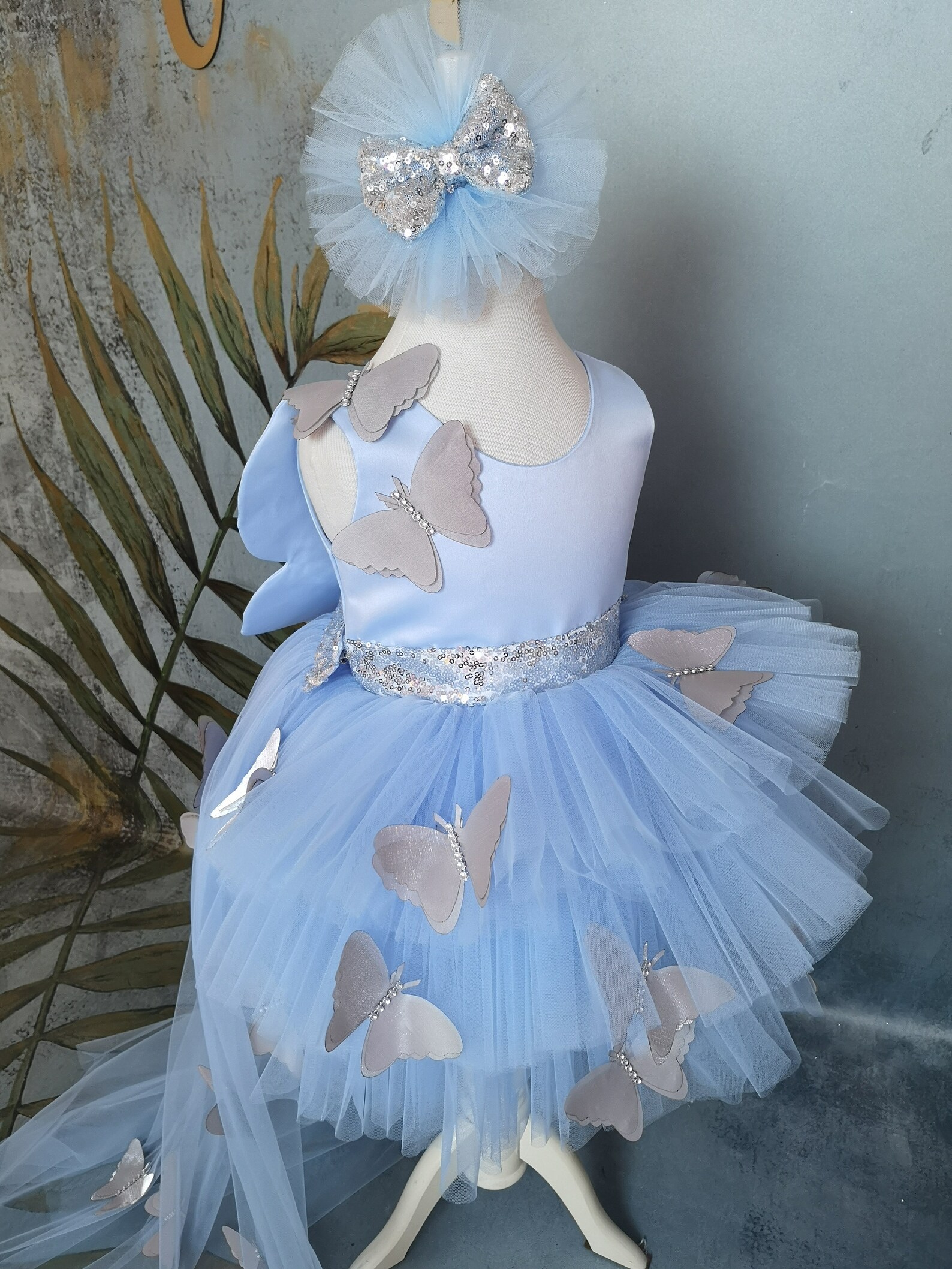 Baby Blue Butterfly Flower Girl Dress With Detchable Train Etsy