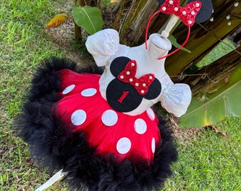 Minnie Mickey Mouse Inspired Dress, Halloween Costume Set, Toddler Birthday dress for 1st 2nd 3rd 4th theme