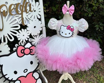 Pink Hello Kitty Halloween Dress, Baby 1st Birthday Gown, Toddler Pageant Dress