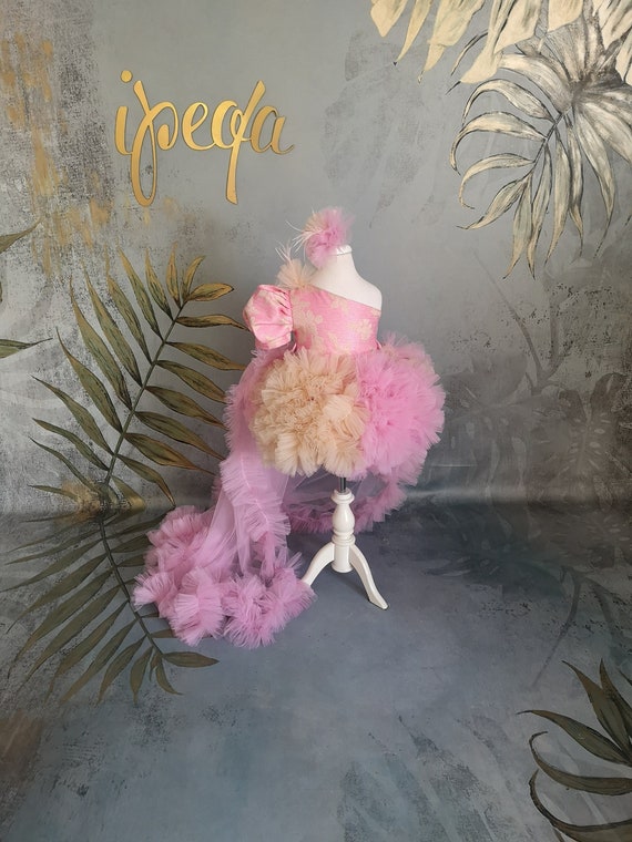 open lace back dress Girl Party Dress with Lace Applique and Fluffy Sleeves by Tiptop Kids