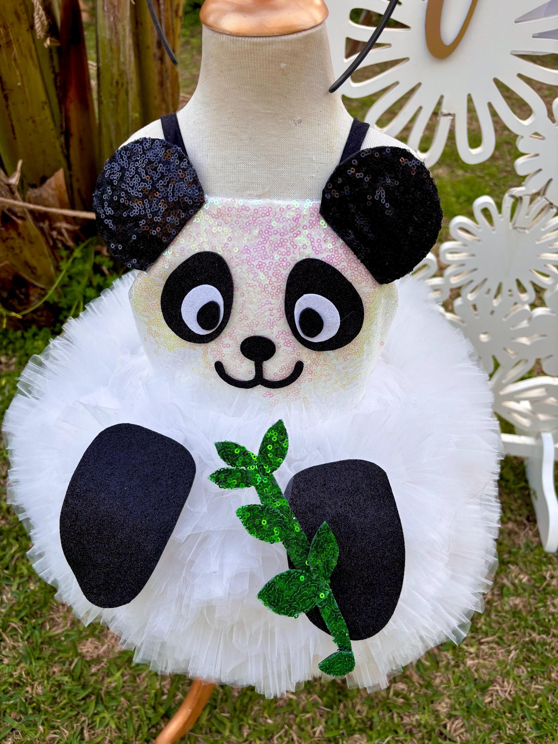 strapless open back dress Girl's Dress Panda Bear Theme + Hair Bow + Girl Petticoat, Clothes Birthday Party 6 US Numeric
