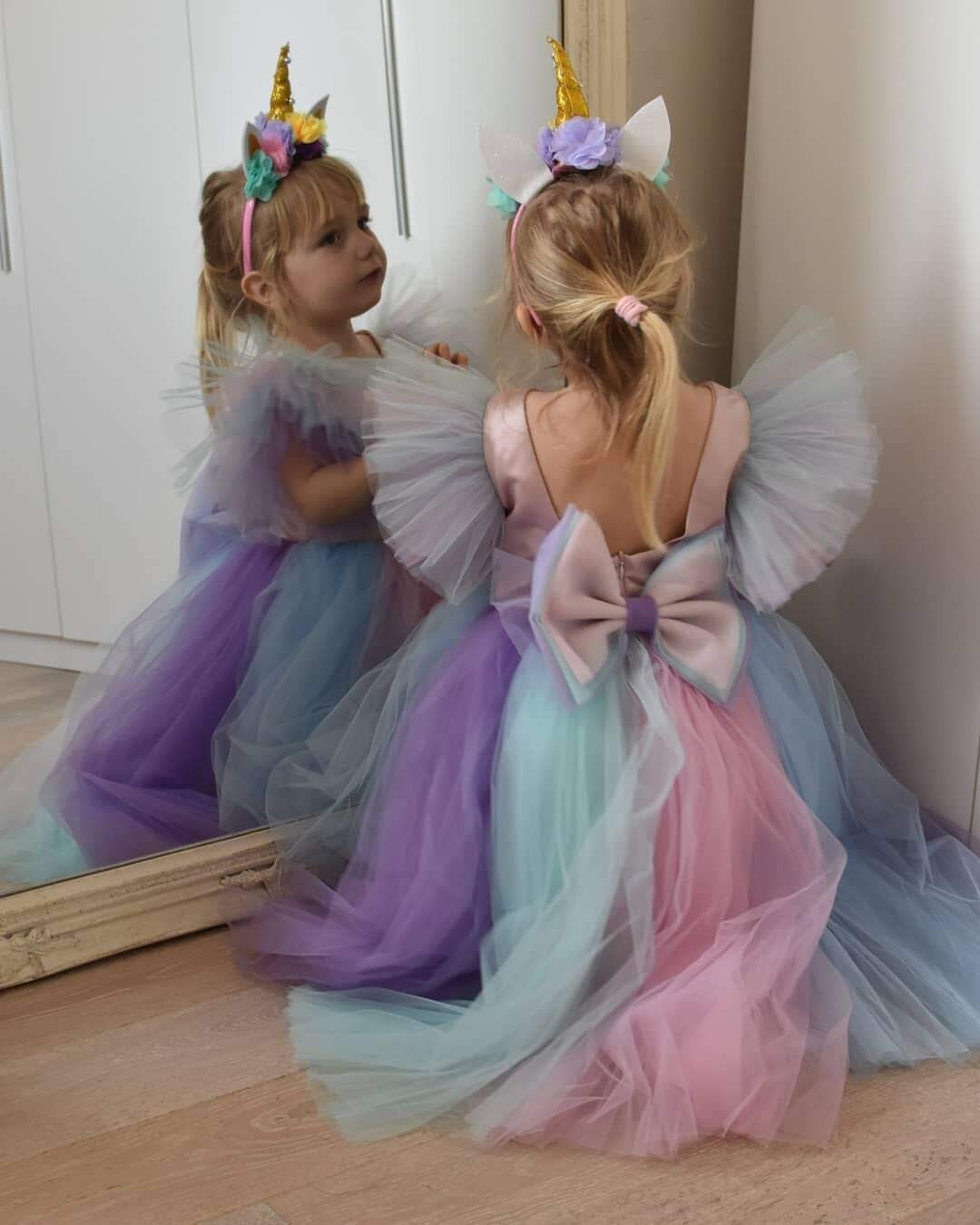 Long Unicorn Birthday Pageant Dress Set & Headband, Little Pony Theme Colourful Costume, Rainbow Baby girl Gown, Unicorn Theme Toddler Frock Long Unicorn Birthday Pageant Dress Set & Headband, Little Pony Theme Colourful Costume, Rainbow Baby girl Gown, Unicorn Theme Toddler Frock