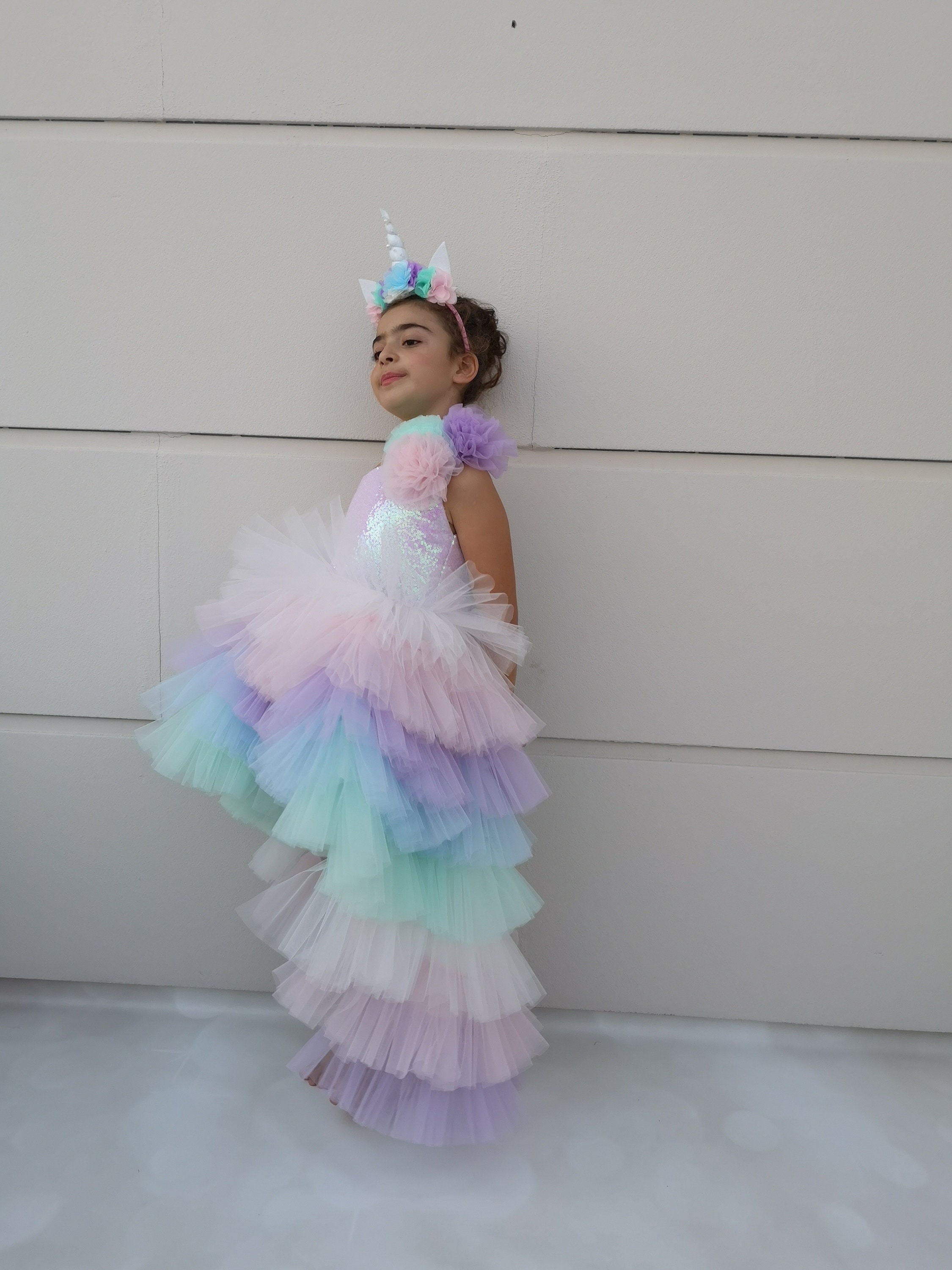 Vestito Bambina Unicorno Arcobaleno - Manica Lunga Per Feste E Occasioni Speciali - Foto 4