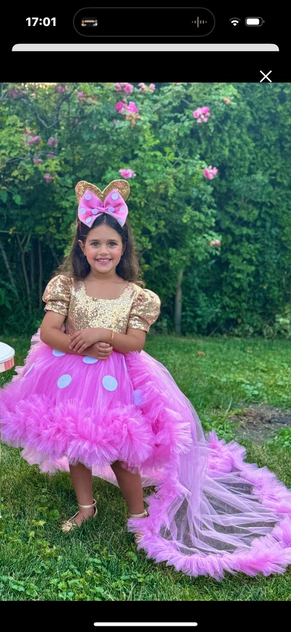 Pink Gold sequined Minnie Mouse Inspired Dress Costume Set, Mickey Mouse Inspired baby gown, Toddler Pageant Tutu, 1st birthday theme