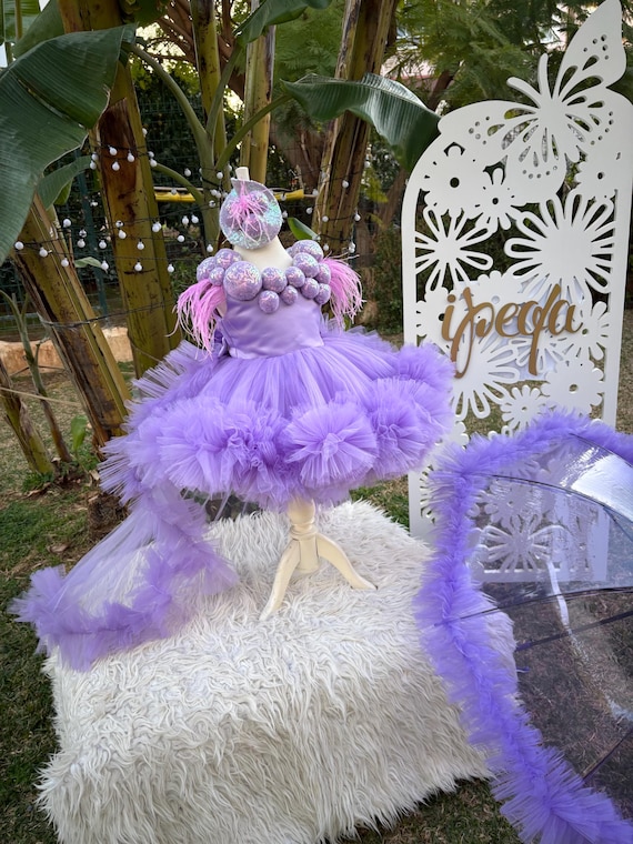 light purple birthday dress Light Purple baby girl Birthday party Dress for special occasion with Detachable Train, Long Tail Toodler Prom Gown