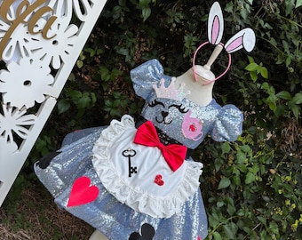 Alice in wonderland Costume Set halloween costume, Toddler 1st birthday themed Dress