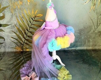 unicorn mermaid dress Unicorn Themed Toddler Dress with detachable long Tail and Diamonds, Mermaid Baby Girl Gown with Rhinestones