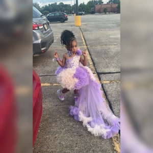 Lilac Purple Flower Girl Dress, Long Tail Toodler Frock, Special Occasion Kid Costume, Birthday Outfit, infant Prom Gown, Baby shower