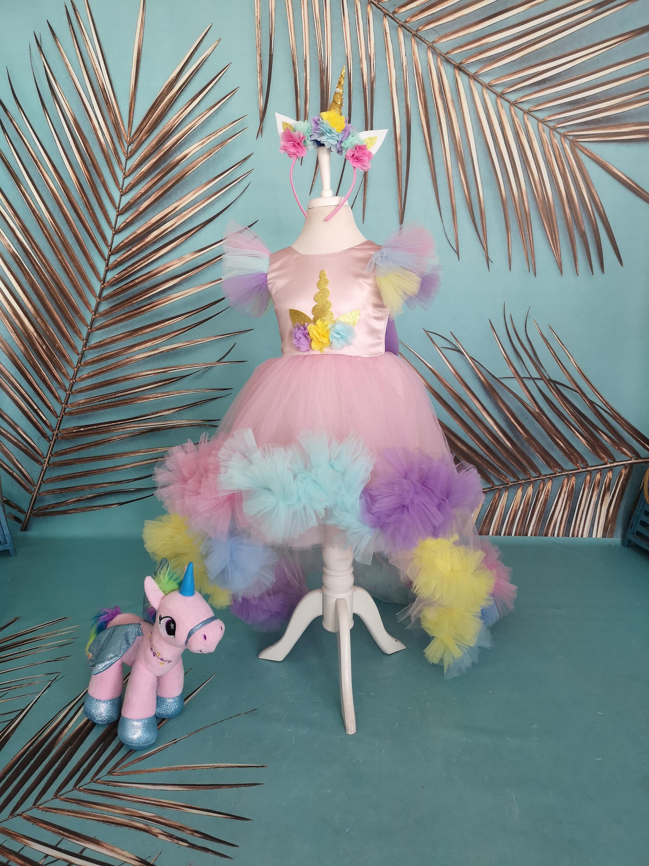 Vestito di compleanno unicorno, fascia unicorno, set tutù arcobaleno  unicorno, set di abiti di compleanno unicorno arcobaleno, costume ragazze  unicorno arcobaleno -  Italia
