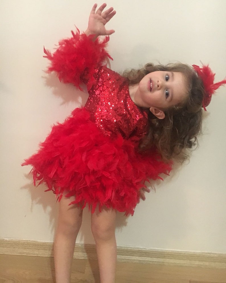 Gray Fur Toddler Dress Girl Feather Birthday Outfit Baby Etsy