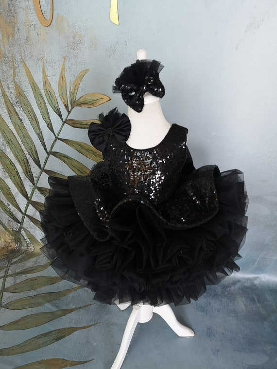 Black Sequin Flower Girl Dress, Luxury Birthday Outfit, Princess Vesture, Girl Gown, Baby Girl Party Costume, Baby Frock, Toddler Outfit