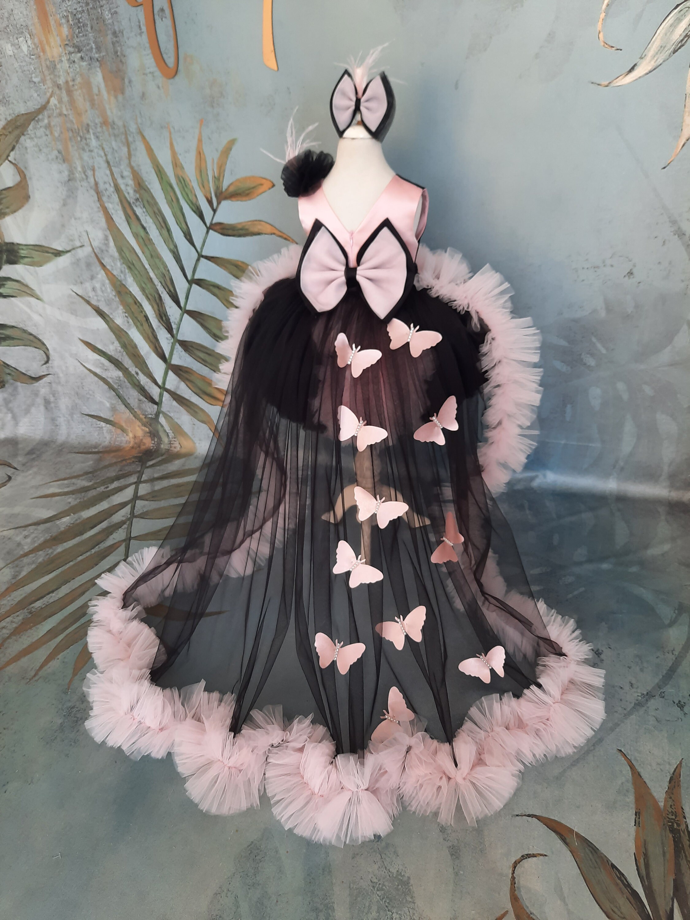 Pink Black Toodler Frock with butterflies, Butterfly Special Occasion Kid Costume, Birthday Outfit Pink Black Toodler Frock with butterflies, Butterfly Special Occasion Kid Costume, Birthday Outfit