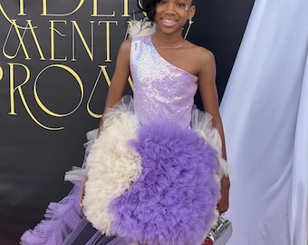 Lilac Sneaker Ball Dress, Girl pageant dress,  with Detachable  Long Tail, Toodler birthday party outfit