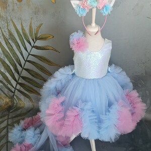 Long Tail Girl Mermaid Dress, Baby Pageant Outfit with detachable train image 7
