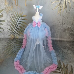 Long Tail Girl Mermaid Dress, Baby Pageant Outfit with detachable train image 9