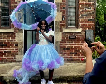 Lilac Blue Sneaker Ball Dress and detachable train, you can buy UMBRELLA extra