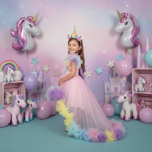 unicorn birthday dress 4t Show off your princess MOTHER-OF-THE-GROOM Womens Casual A-line Lantern Size for girl:Other - comment
