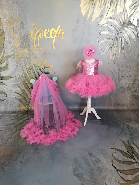 Baby Girl Pageant Dress With Detachable Train Long Tail Girl Vesture Flower Girl Dress Princess Baby Gown Toddler Birthday Party Frock Etsy UK