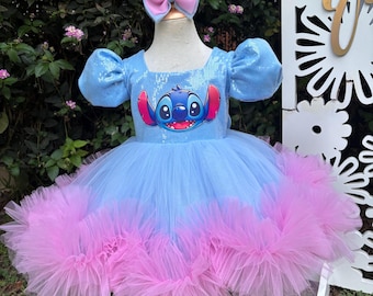 Stitch Birthday Toddler Party Dress, Sequin & Tulle Baby Costume