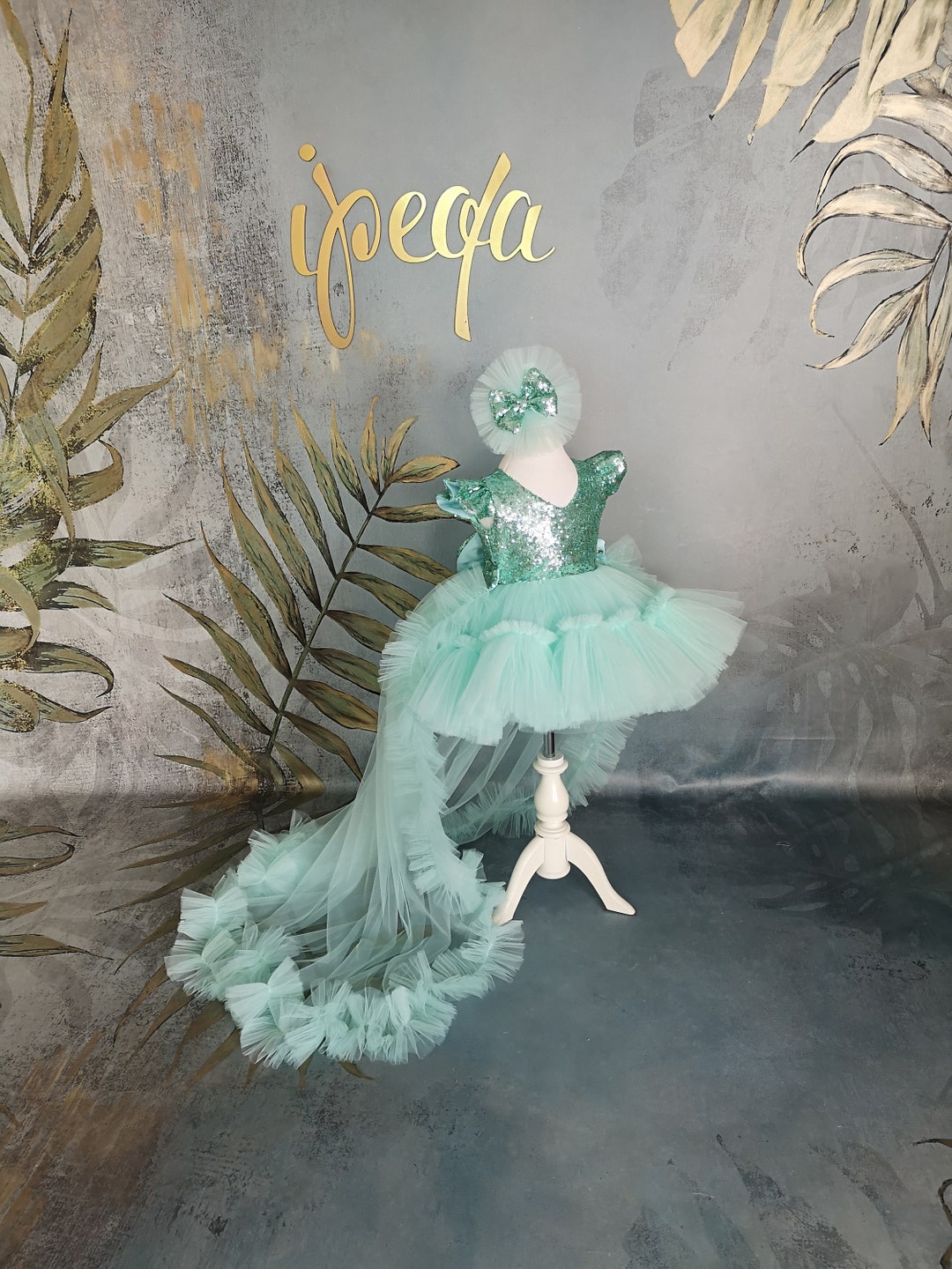 Mint Green Baby Girl Dress & Detachable Train Custom Kids Etsy