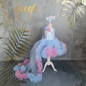 Long Tail Girl Mermaid Dress, Baby Pageant Outfit with detachable train image 8