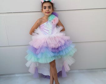 Vestito Casual Bimba 1-7 Anni Vestito Bambina Unicorno Cotone - Abito Manica Lunga Per Bambine 1-7 Anni Abito Unicorno