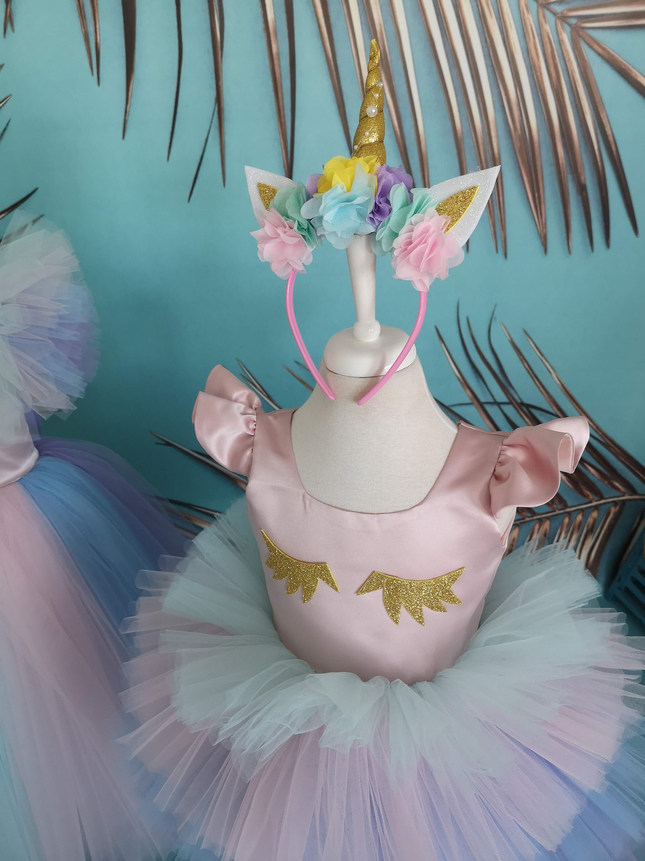 LEMONBABY Fashion Princess Girls Dress - Glitter Unicorn MLP Rainbow Tulle Skirt Birthday Party Outfit