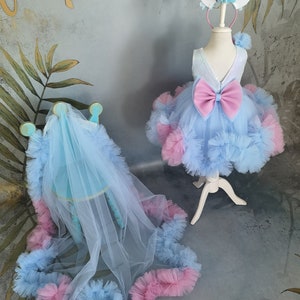 Long Tail Girl Mermaid Dress, Baby Pageant Outfit with detachable train image 2
