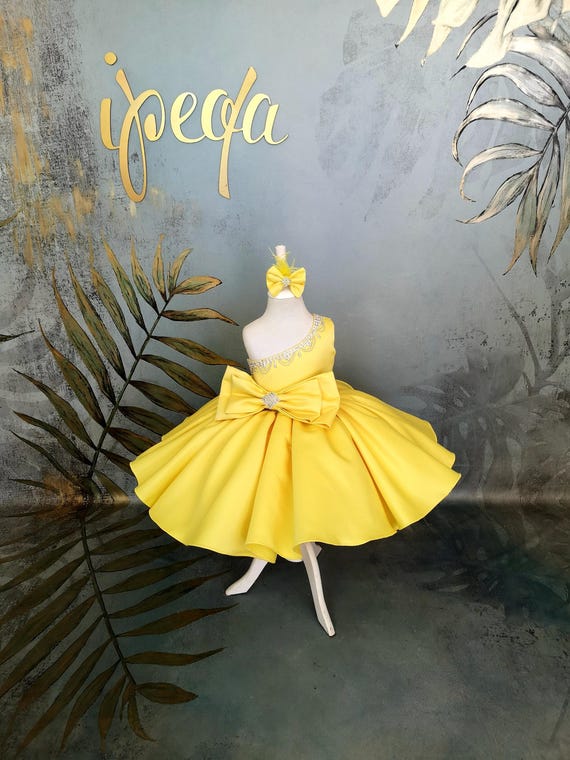 Buy Yellow Satin Baby Pageant Costume, Custom Girl Garment, Flower Girl  Dress, Fancy Kid Couture, Prom Gown, Birthday Frock, Toddler Outfit Online  in India - Etsy