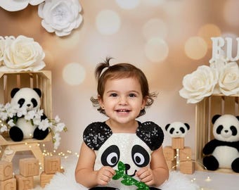 panda party dress Panda Themed Baby Girl Birthday Costume , Toddler Puffy Tulle Panda Gown