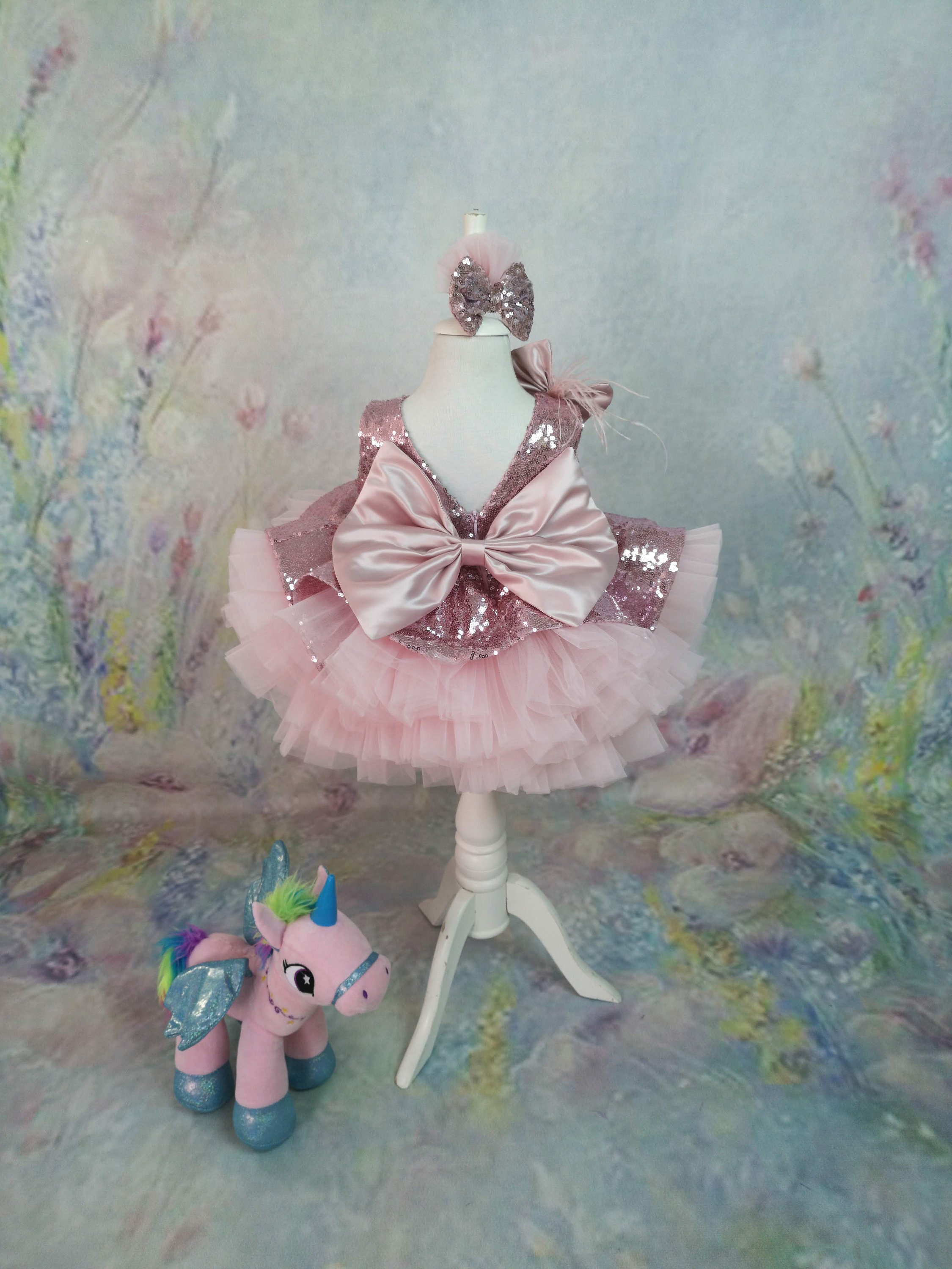 Vestito da bambina in tulle con paillettes, per concorsi di compleanno, matrimonio, damigella d'onore, abito alla moda per ragazze (B-beige, 7-8 anni