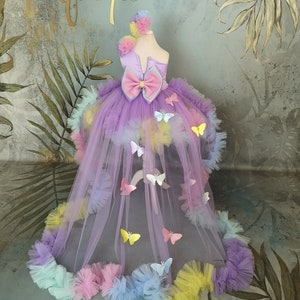 Unicorn Dress Detachable Train & Butterflies, Pony Theme Baby Dress ...