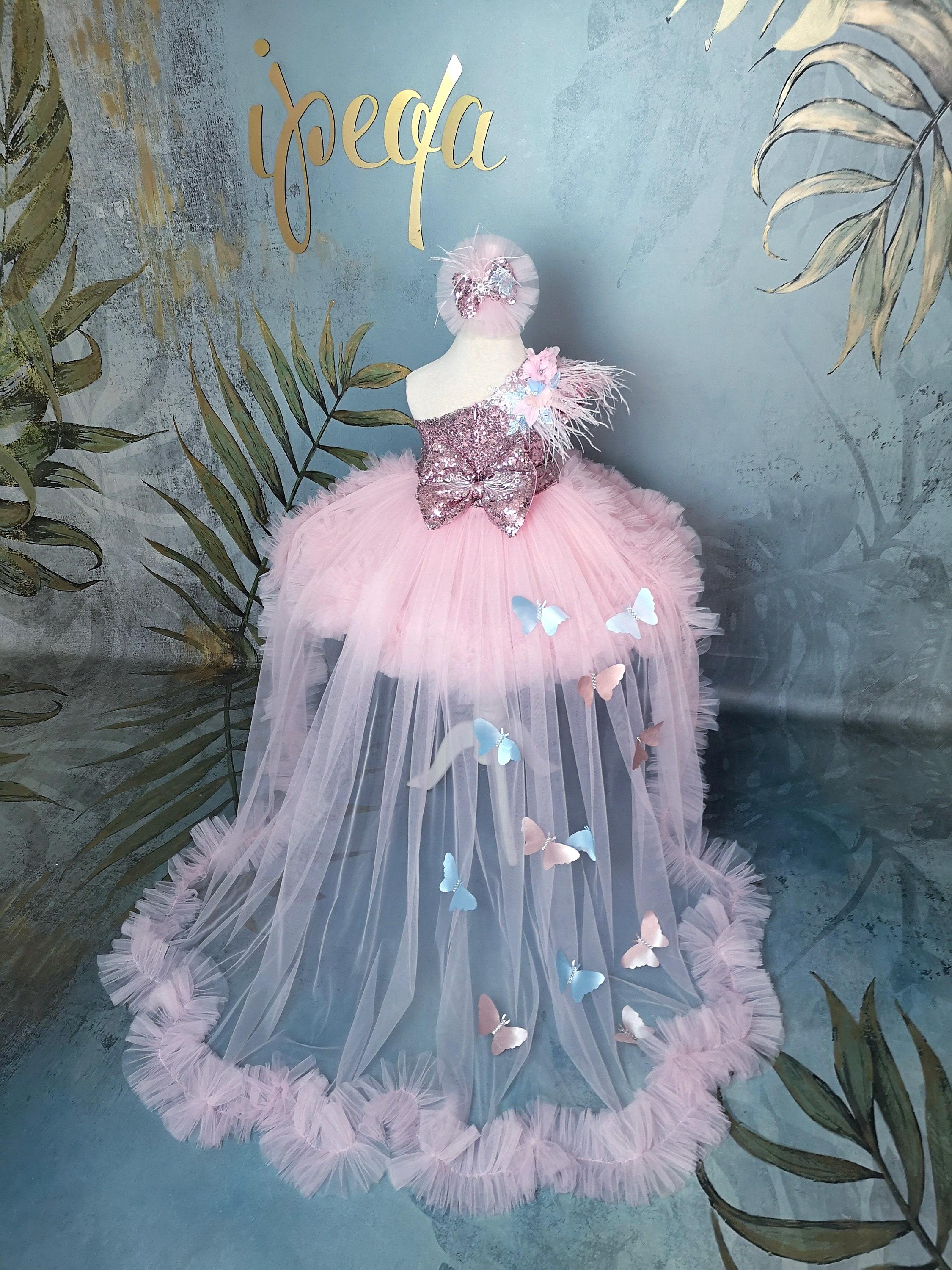 Acquista Abito da festa per bambina con strass lucidi e perline, senza maniche, monospalla, in chiffon, damigella d'onore, abito da sera formale, da ballo in Italia a partire da 15