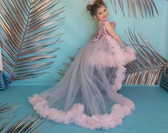 Baby Girl Pageant Dress with detachable train, Long Tail Girl Vesture