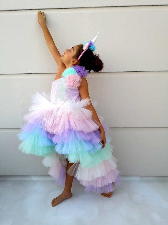 chinese dress ladies Multicolour Rainbow Unicorn Mermaid Styled Birthday Party Dress – First  Little Smile main image 0