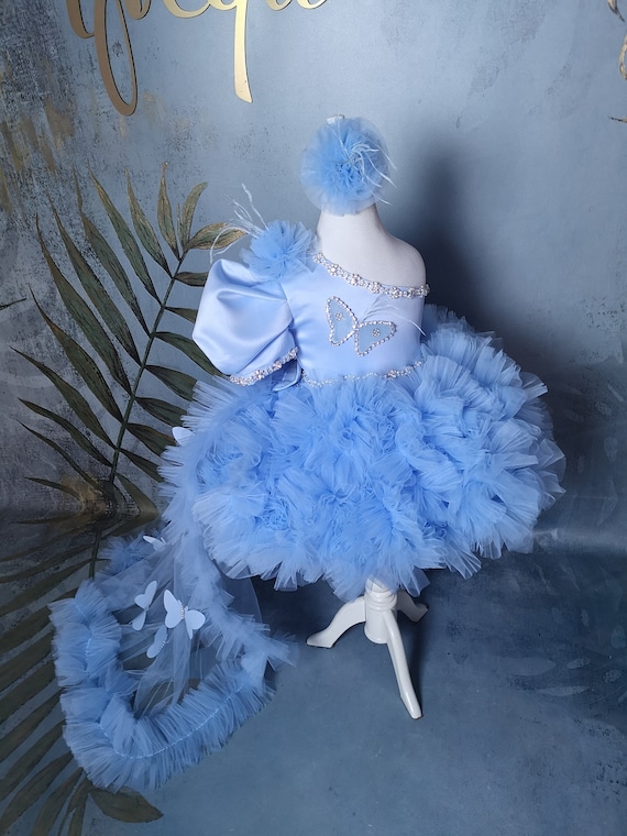 Toddler Frock Rhinestone Kiddie Birthday Outfit Baby Blue Girl Prom Gown Chrystals Butterfly Kids Pageant Stones Flower Girl Tutu Dress Etsy Canada