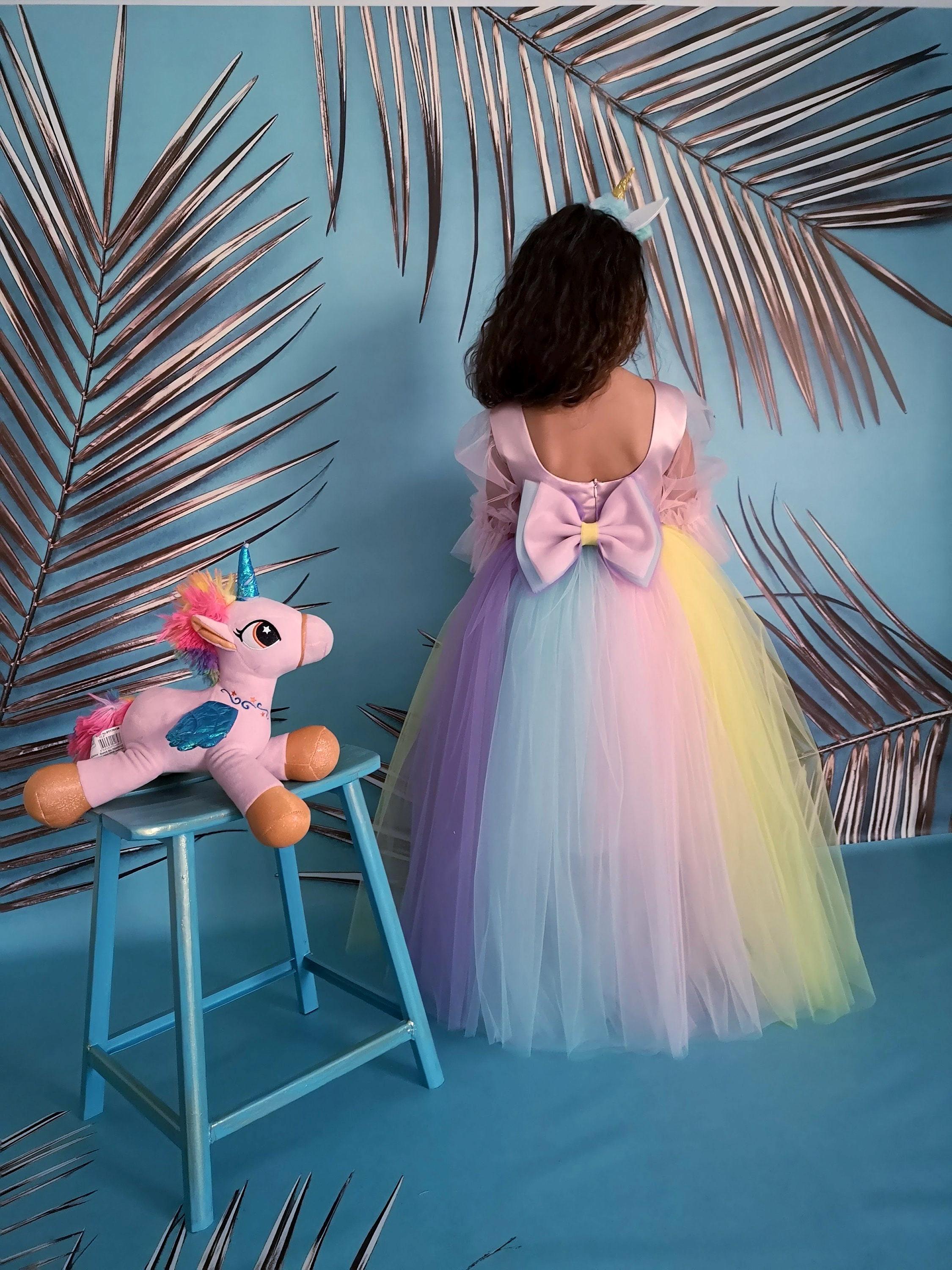Unicorn Theme Birthday Dress Includes Head Crown, Little Pony Set