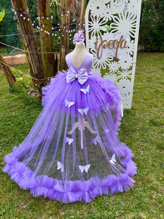 butterfly jersey tutu dress Girl costume, Baby Gown with Chrystals Butterflies & Detachable Train, Luxury Toddler Pageant Vesture, Flower Girl SHI-WJ
