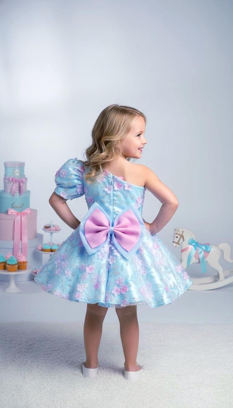 Handmade Baby Blue and Pink Tulle Toddler Dress, Flower Detail Princess ...