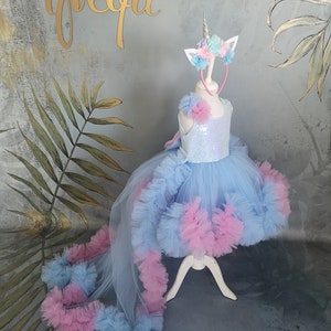 Long Tail Girl Mermaid Dress, Baby Pageant Outfit with detachable train image 4