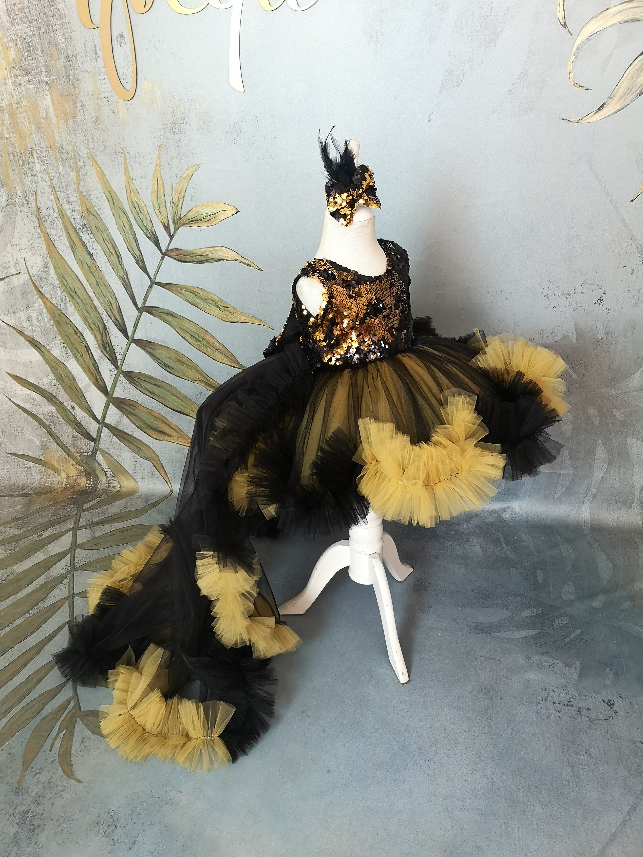 Black Gold Toddler Pageant Dress, Kids Prom Dresses & detachable train, Custom made little girl dress Black Gold Toddler Pageant Dress, Kids Prom Dresses & detachable train, Custom made little girl dress