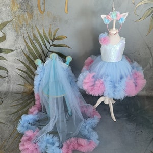 Long Tail Girl Mermaid Dress, Baby Pageant Outfit with detachable train image 10