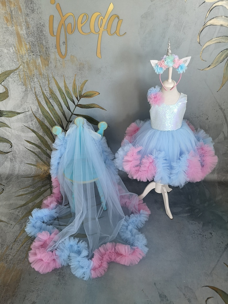 Long Tail Girl Mermaid Dress, Baby Pageant Outfit with detachable train image 10