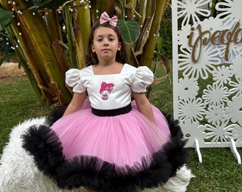My Melody inspired toddler birthday party dress, girl pageant outfit