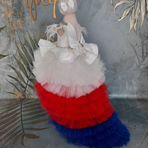 American Flag Theme Toddler Birthday Dress, Red White and Blue Baby Girl Gown