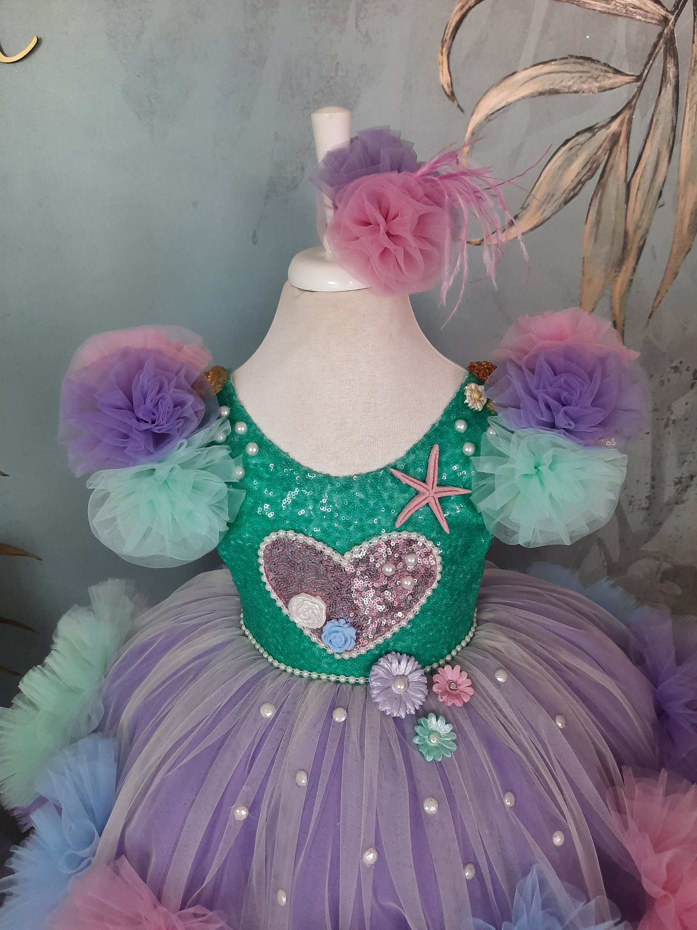 mermaid theme dress Meland for Girls and sequins Custom Starfish Prom Gown, Mermaid